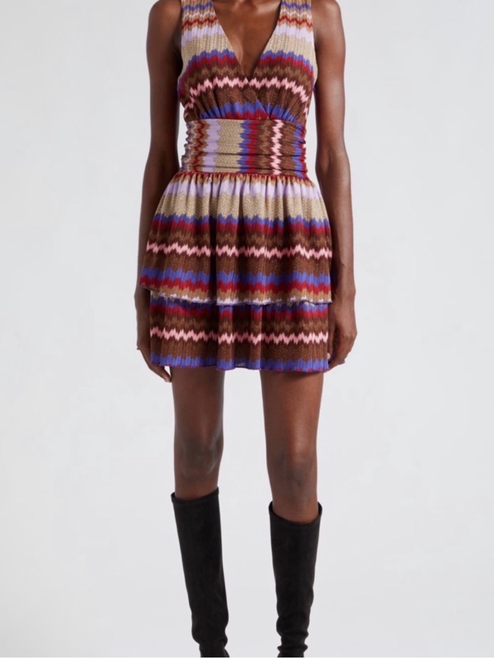 Ramy Brook Multicolor Zigzag V-Neck Fit & Flare Dress